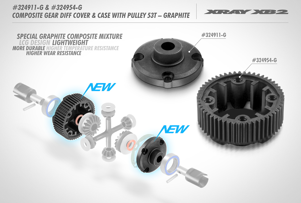COMPOSITE GEAR DIFFERENTIAL CASE WITH PULLEY 53T - LCG - GRAPHITE