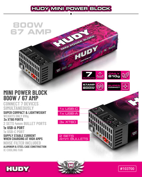 HUDY MINI POWER BLOCK 800W / 67 AMP - UK PLUG