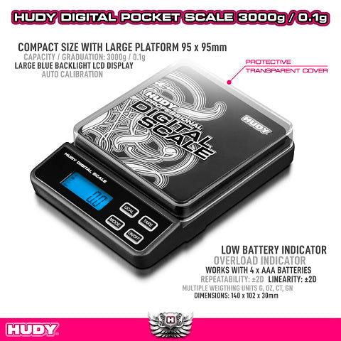 HUDY PROFESSIONAL DIGITAL POCKET SCALE 3000g/0.1g