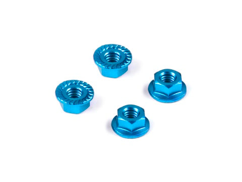 ALU NUT M4 WITH SERRATED FLANGE - BLUE (4)