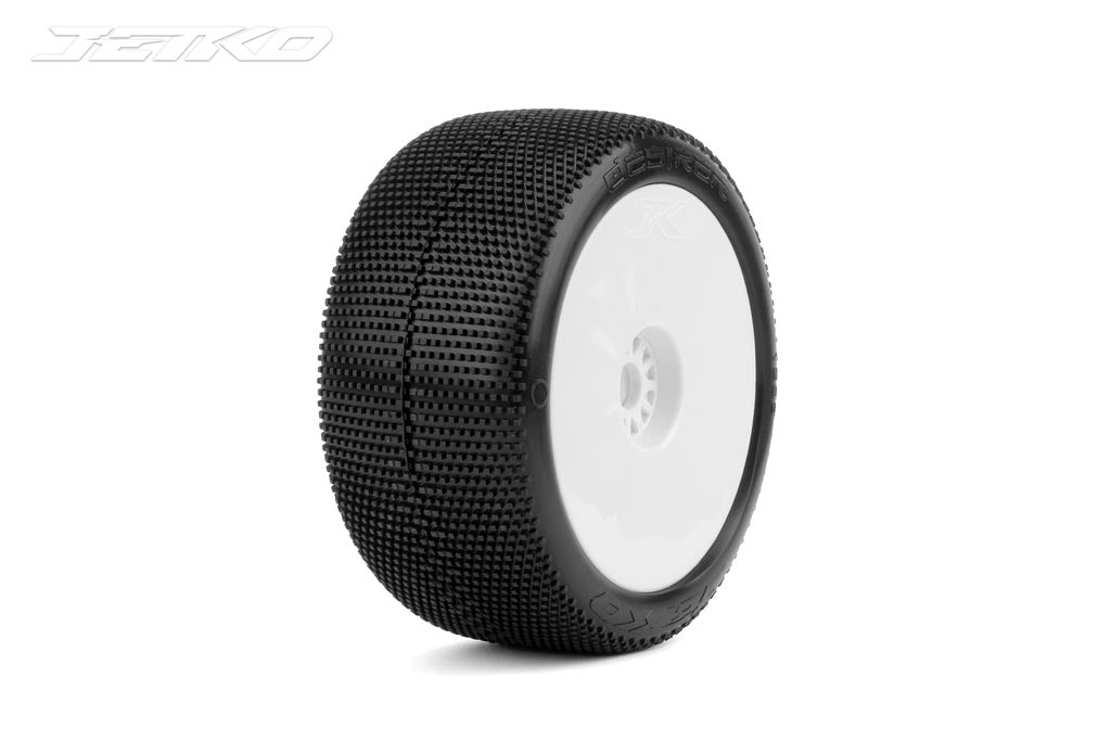 Jetko Desirer Soft 1:8 Truggy Pre-glued on White Rims (2)
