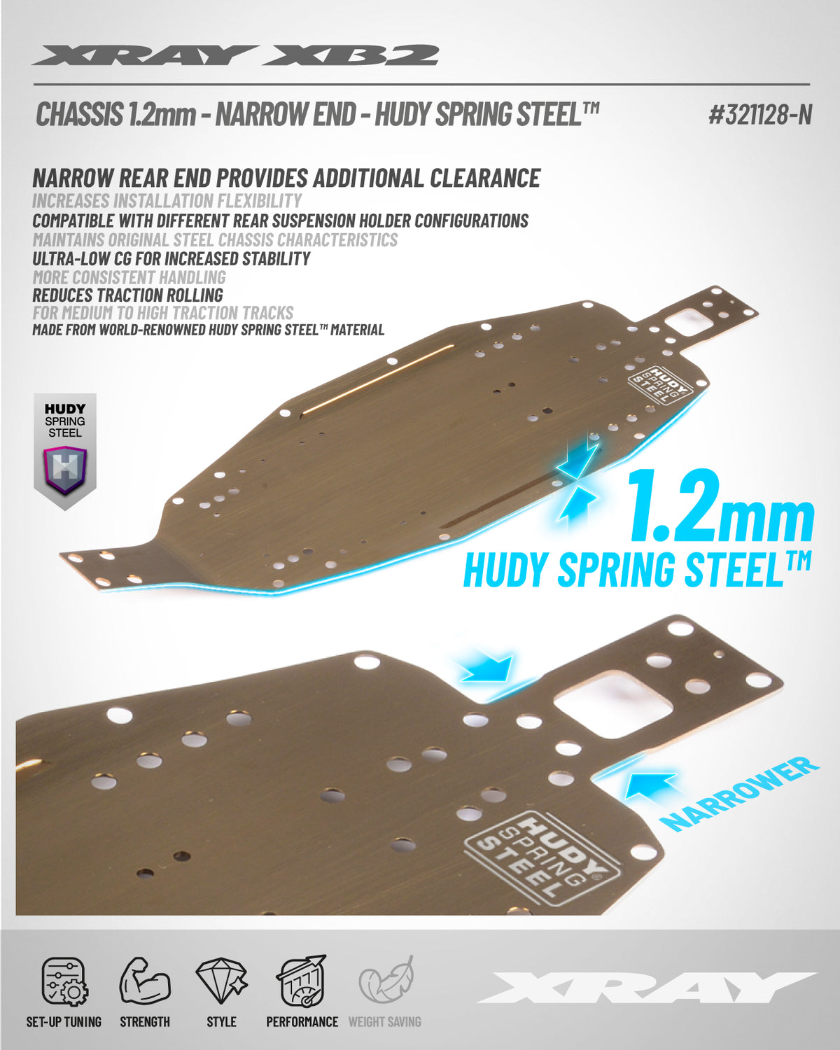 XB2'26 CHASSIS 1.2MM - NARROW END - HUDY SPRING STEEL™