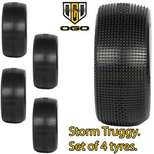 OGO 1/8 Truggy Storm Tyres - B1 Compound - Medium Soft (Red) - 4Pcs